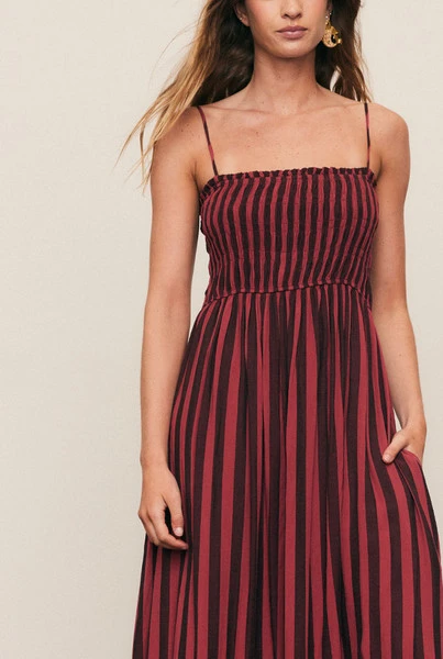 Ruched Slip Maxi Dress in Red