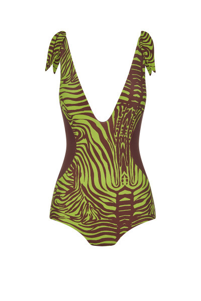 ZEBRA V NECK ONESIE IN OLIVE