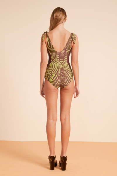 ZEBRA V NECK ONESIE IN OLIVE
