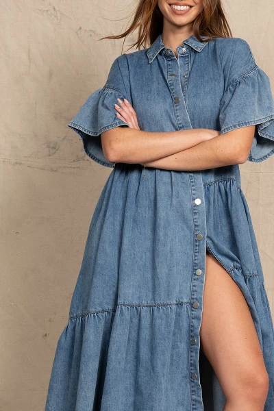 Genoa Denim Midi Dress in Mid Blue