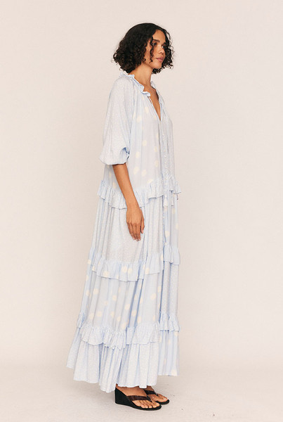 Dott Ruffle Neck Maxi in Light Blue