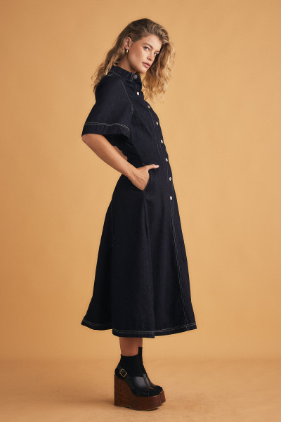Indigo Slim Fit Shirt Dress in Indigo Wash