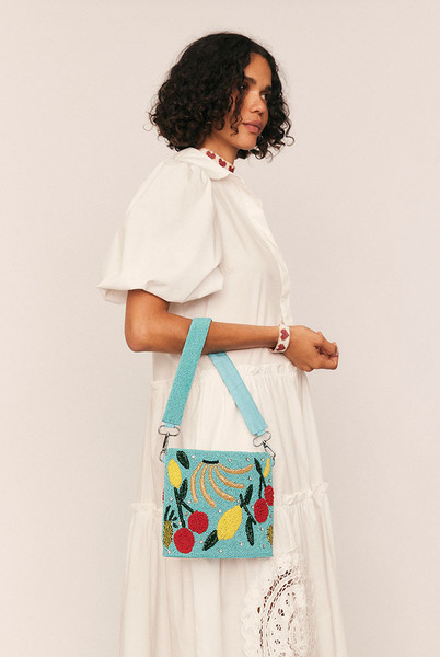 Fruity Beaded Handbag in Blue