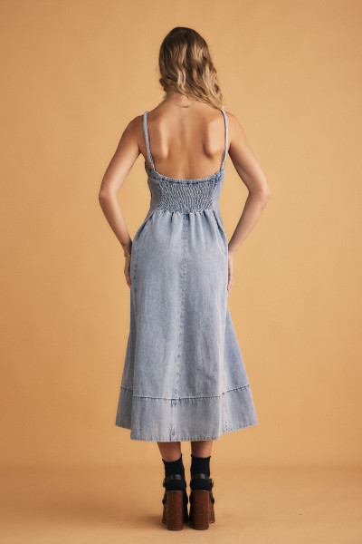 Kylie Flared Denim Dress in Ice Blue