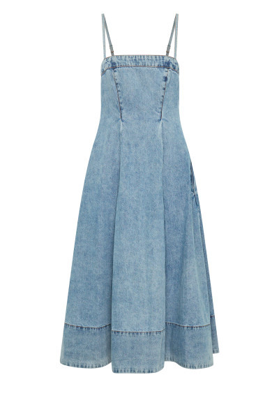 Kylie Flared Denim Dress in Ice Blue