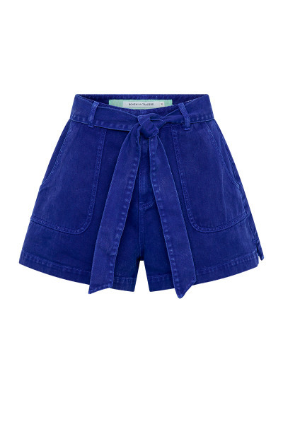 Denim Flared Short in Cobalt