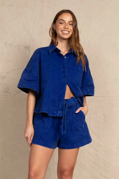 Short Sleeve Oversized Shirt in Cobalt