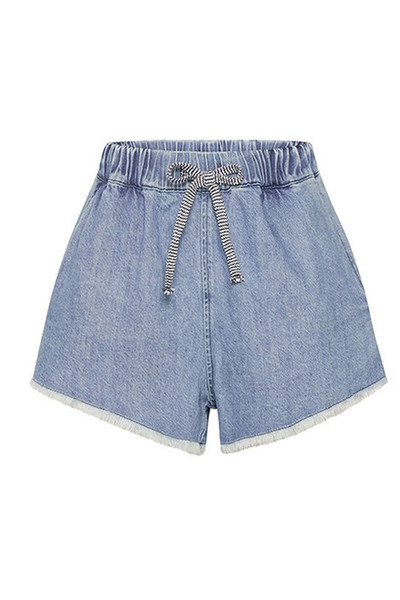 Denim Short with Draw-string Waist in Mid Blue