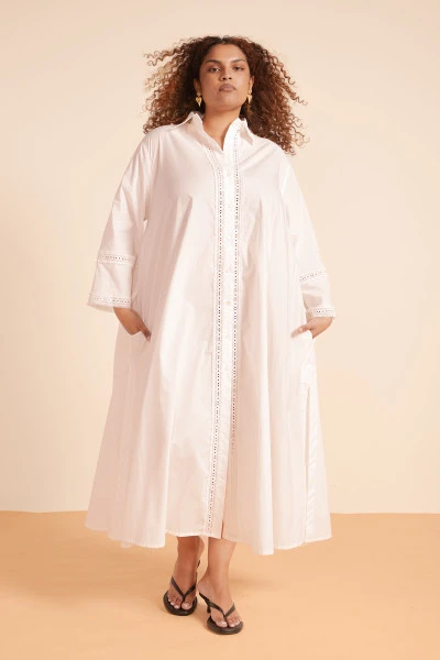 LACE OPERA SHIRT DRESS IN WHITE