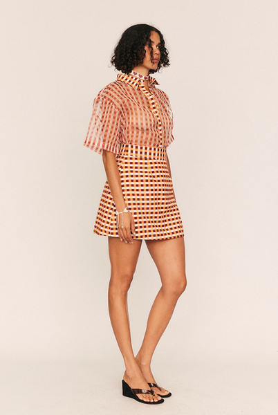 Swan Check Skirt in Mahogany