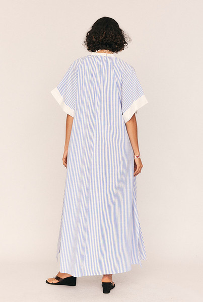 Maxi Smock Dress in Blue and White Stripe