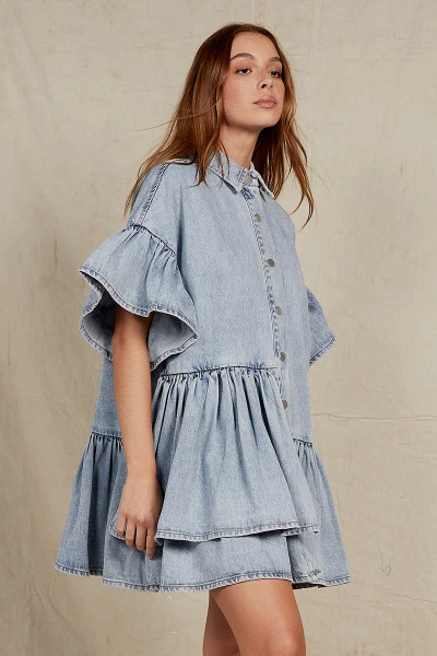 Denim Genoa Mini Dress in Ice Blue