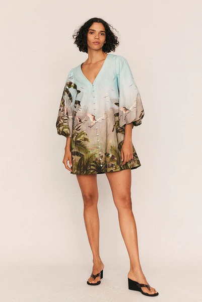 Canopy Billow Sleeve Mini Dress in Blue