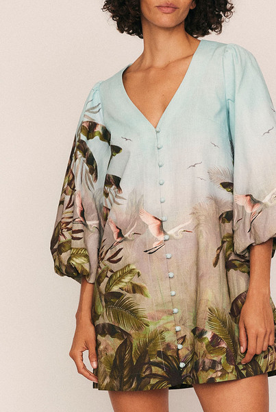 Canopy Billow Sleeve Mini Dress in Blue