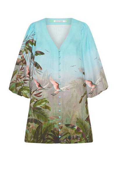 Canopy Billow Sleeve Mini Dress in Blue