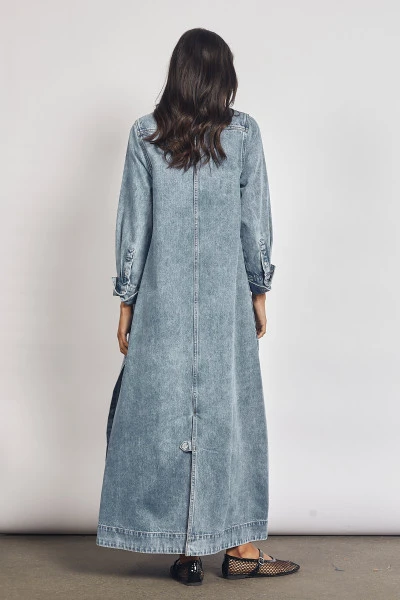 Denim Maxi Shirt Dress in Ice Blue