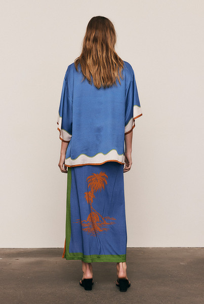 Kauai Midi Slip Skirt in Blue