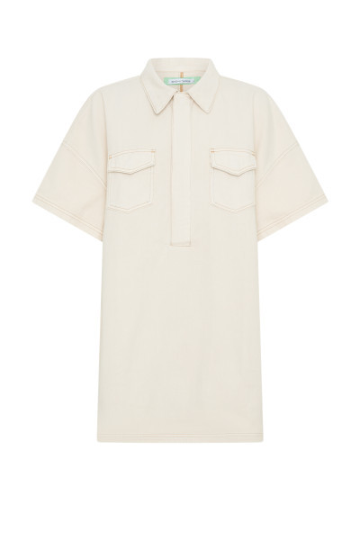 Denim Mini Shift Dress in Ecru