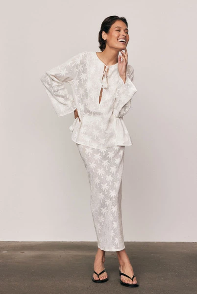 Cotton Lace Maxi Skirt in White