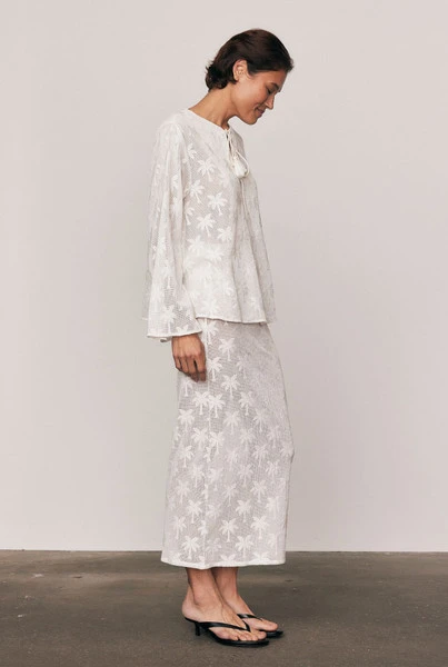 Cotton Lace Maxi Skirt in White