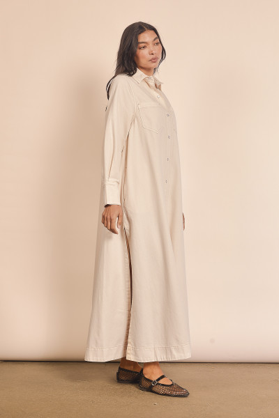 Denim Shirt Dress in Ecru