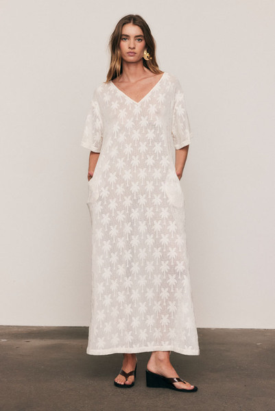 Cotton Lace Tee Dress in White