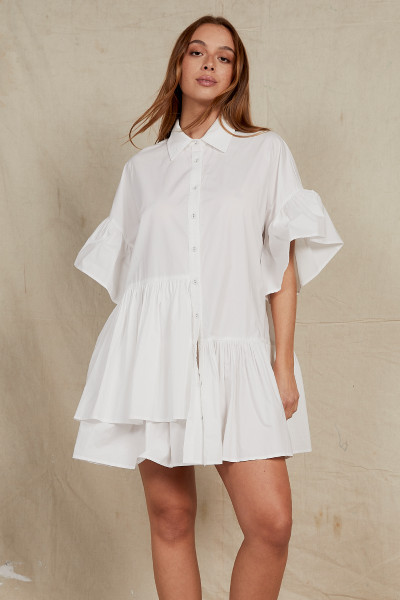 Genoa Mini Dress in White Cotton Poplin