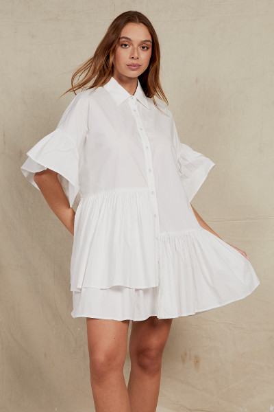 Genoa Mini Dress in White Cotton Poplin