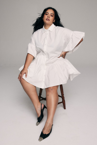 Genoa Mini Dress in White Cotton Poplin