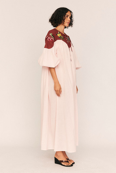 Fruito Bib Smock Dress in Blush
