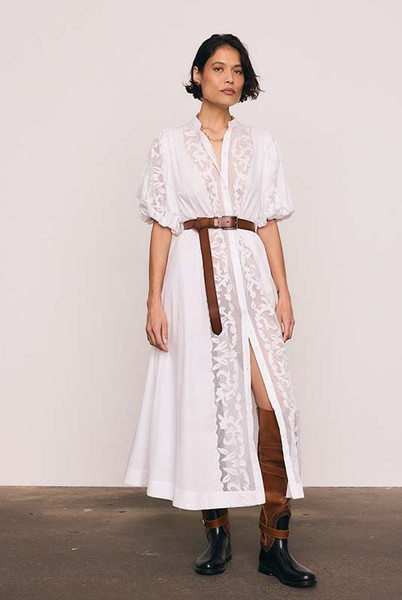 Applique Shirt Dress in White