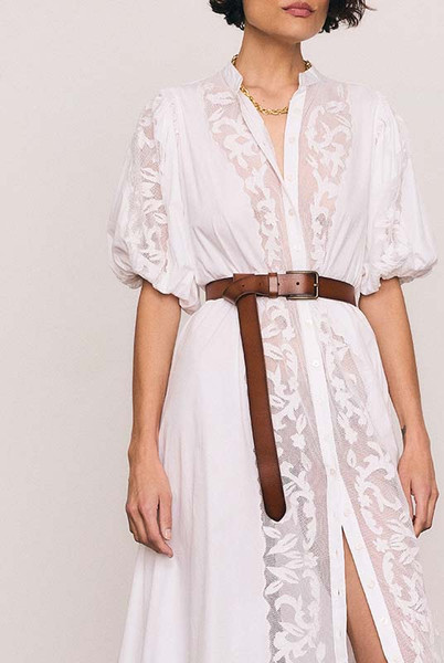 Applique Shirt Dress in White