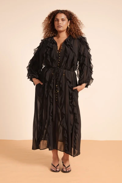 SUNRAY FLOUNCE MAXI DRESS IN BLACK