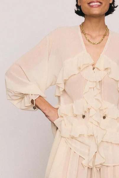 Waterfall Frill Blouse in Cream