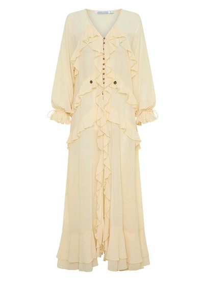 Waterfall Frill Maxi Dress in Cream