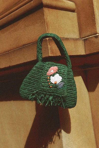 Raffia Floral Mini Bag in Green