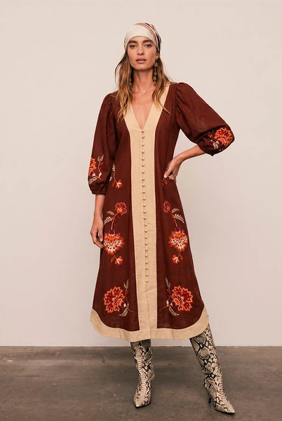 Palme Kaftan Dress in Mahogany