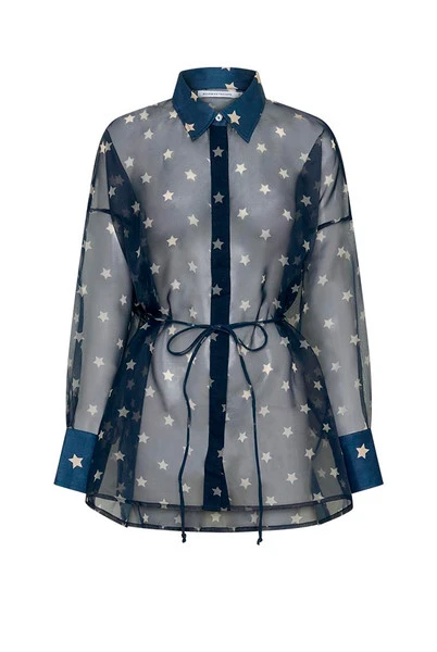 Star Oversized Sheer Shirt in Navy