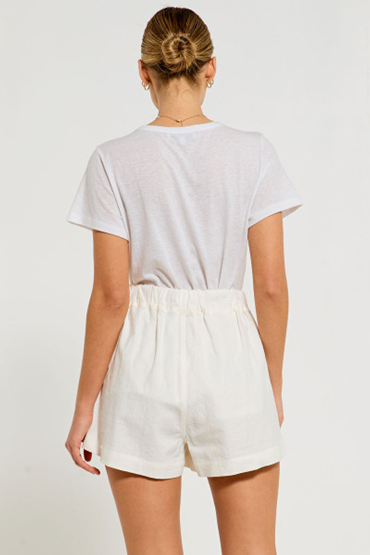 Elastic Waist Short in Ivory Textured Cotton