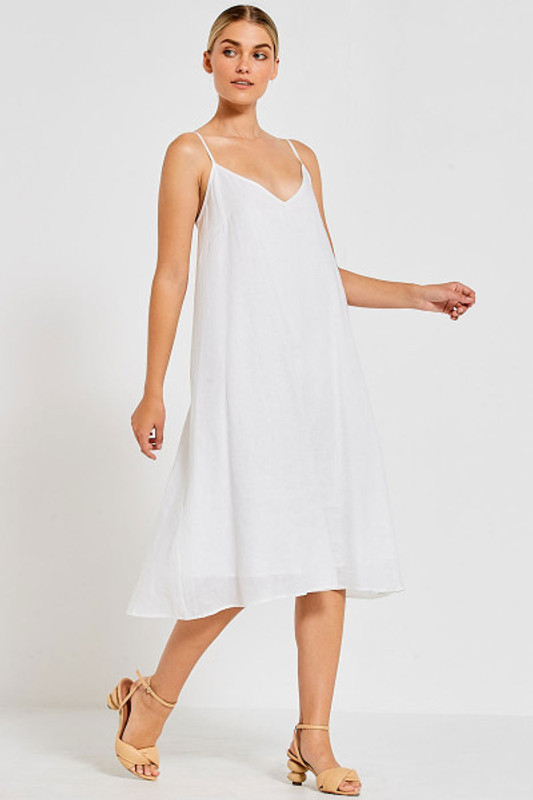 Midi Slip Dress In White Linen
