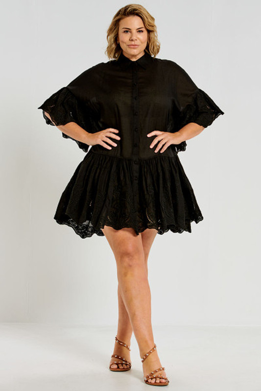 Genoa Broderie Dress in Black