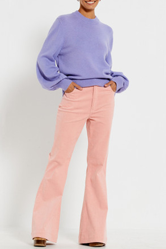Billow Sleeve Knit Pullover Sweater in Purple