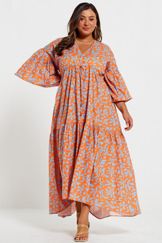 Billow Sleeve Maxi Dress in Sea Floral