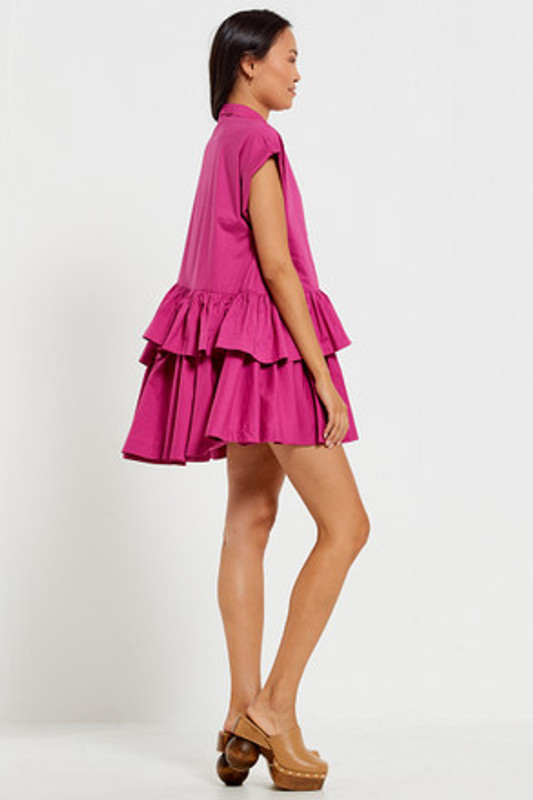 Asymmetrical Ruffle Mini Dress in Fuchsia Pink