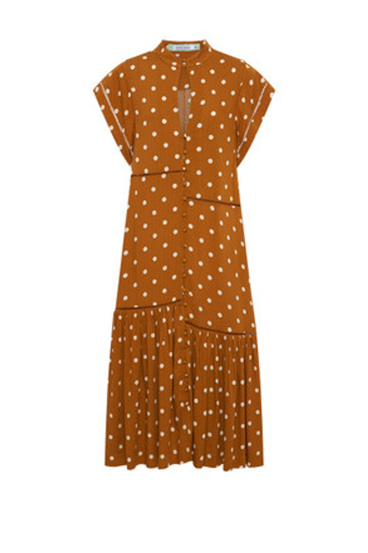 Lattice Midi Dress in Brown Dot