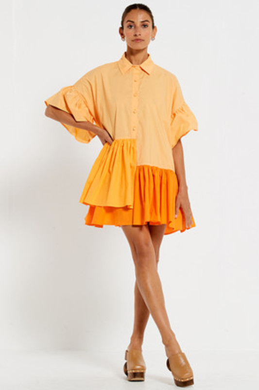 Genoa Dress in Saffron Colour Block