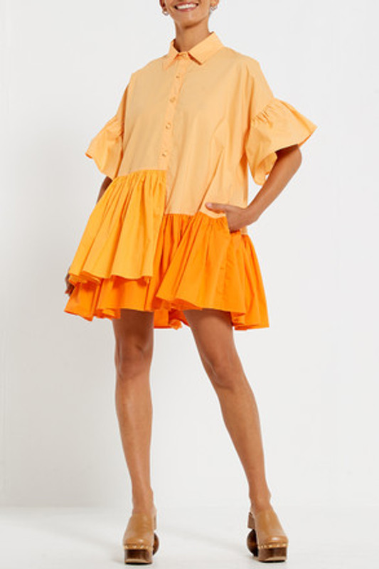 Genoa Dress in Saffron Colour Block