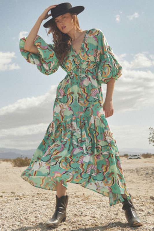 Billow Sleeve Maxi Dress in Psychedelic