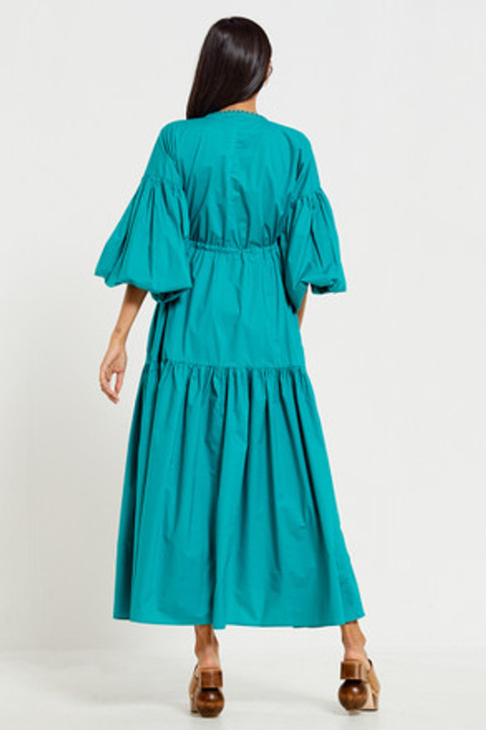 Billow Sleeve Maxi Dress in Dark Teal