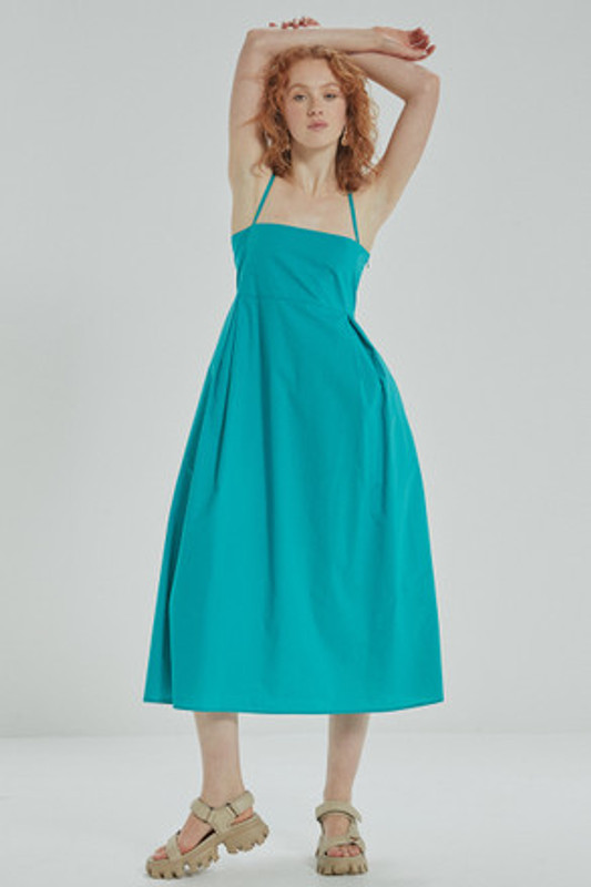 Apron Box Pleat Midi Dress in Dark Teal